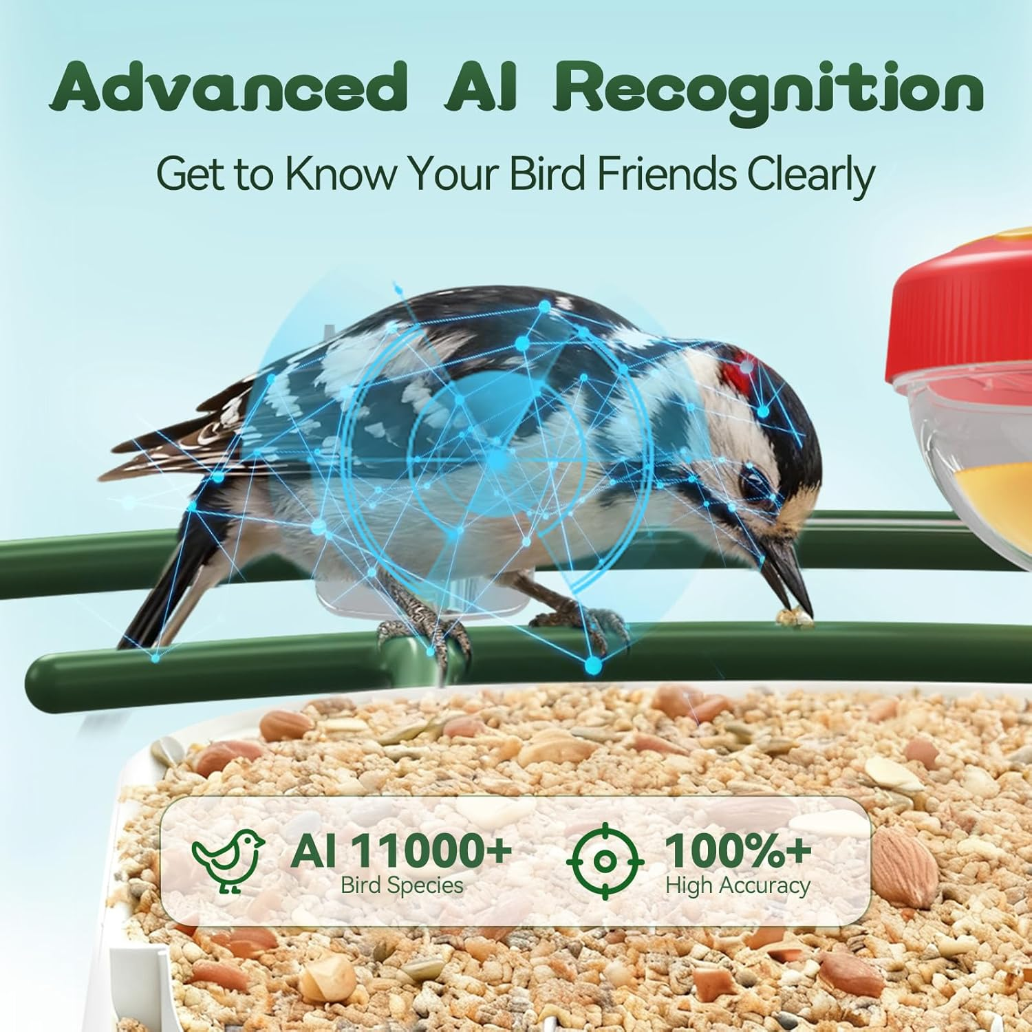 Smart Bird Feeder with Camera-AI Identify 11,000+ Species, 2K HD Auto Capture Birds Video & 64G TF Card, Solar-Powered Wireless Outdoor Design, Birdhouse with Built-in Two-Way Microphone