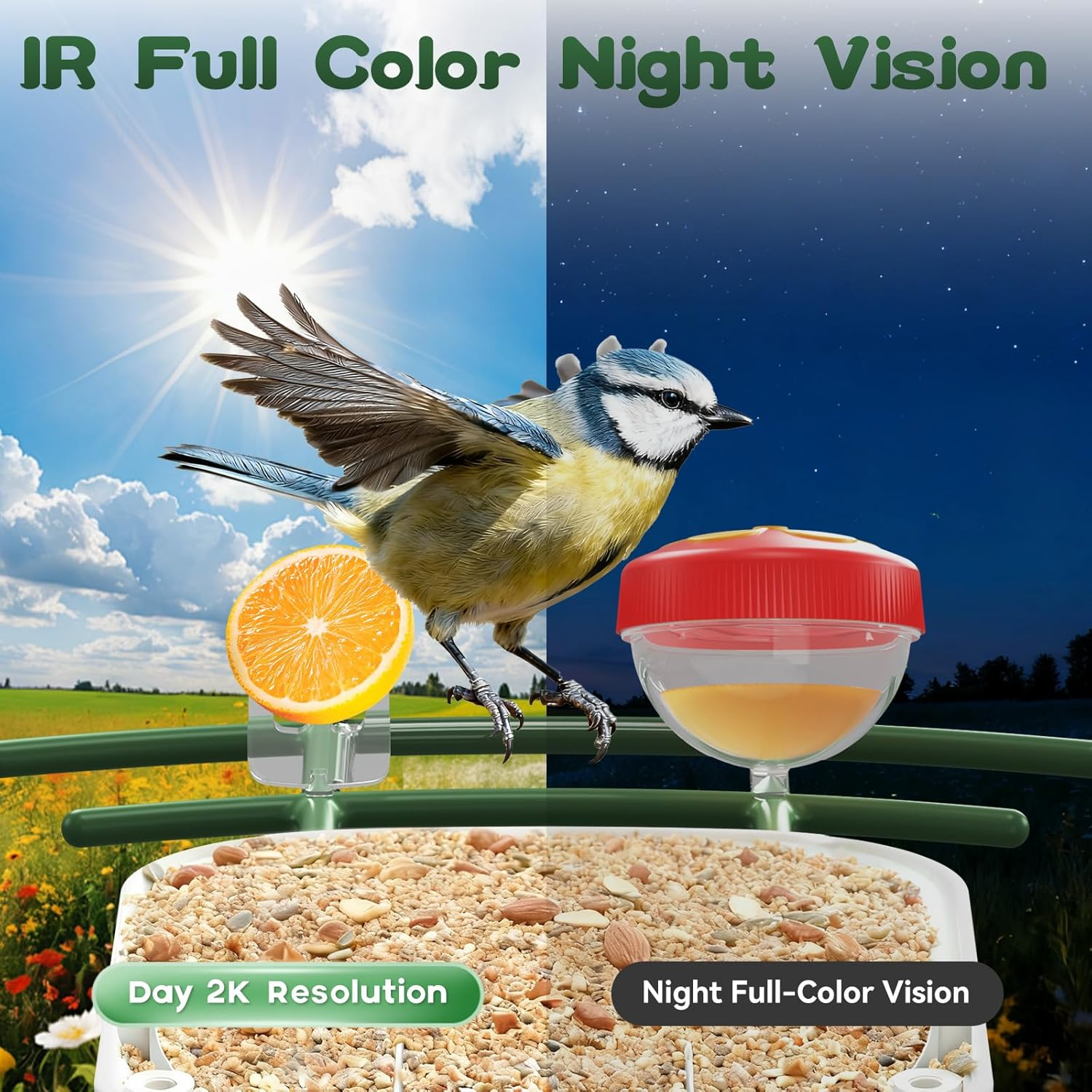 Smart Bird Feeder with Camera-AI Identify 11,000+ Species, 2K HD Auto Capture Birds Video & 64G TF Card, Solar-Powered Wireless Outdoor Design, Birdhouse with Built-in Two-Way Microphone