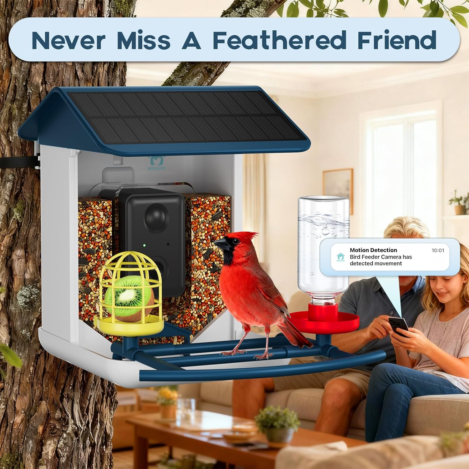 Bird Feeder with Camera-2K HD & Full Color Night Vision, Free AI Forever for 1,1000+ Species Identification, Solar Powered Wireless Outdoor, Includes 64GB TF Card, Two-Way Audio, App Alerts