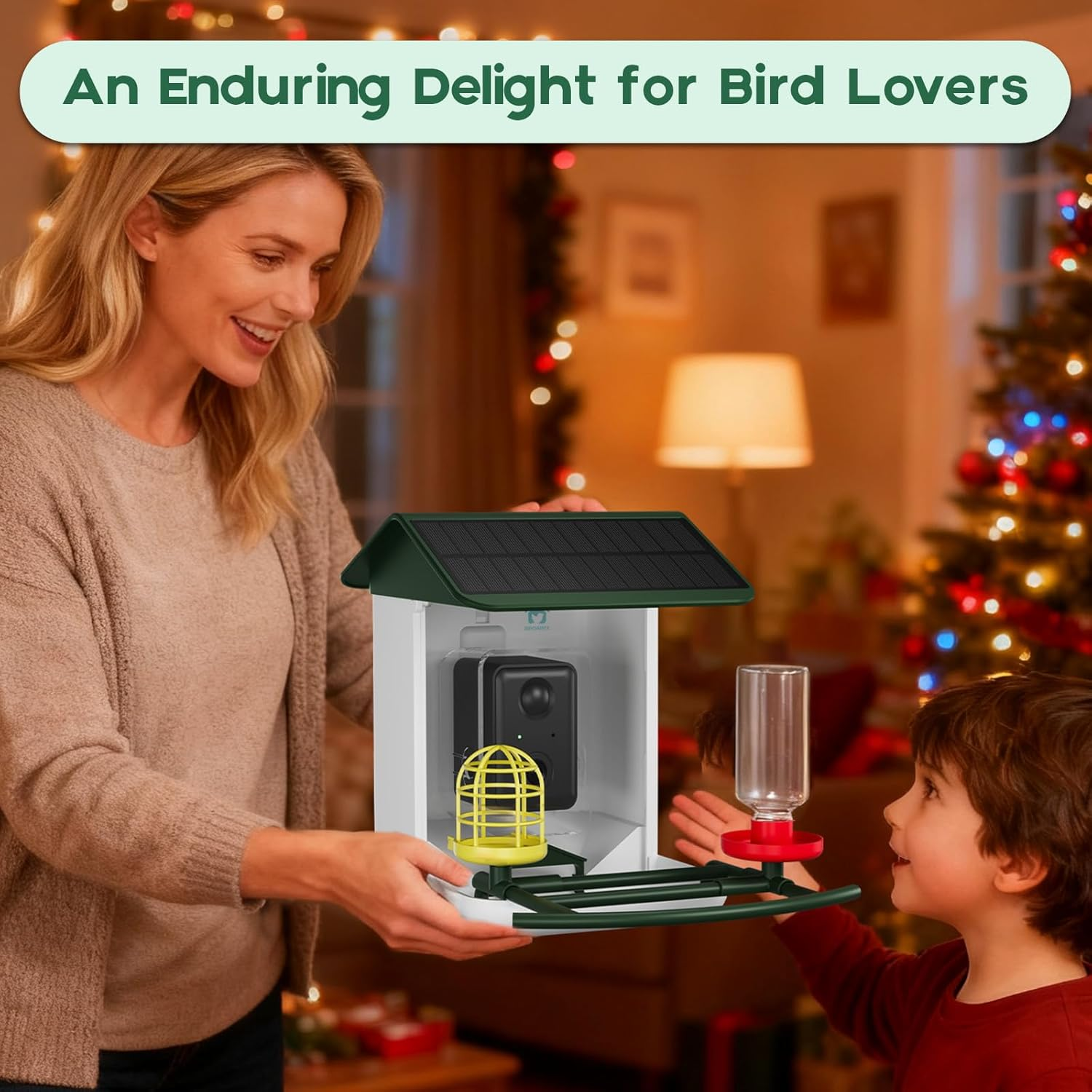 Bird Feeder with Camera-2K HD & Full Color Night Vision, Free AI Forever for 1,1000+ Species Identification, Solar Powered Wireless Outdoor, Includes 64GB TF Card, Two-Way Audio, App Alerts