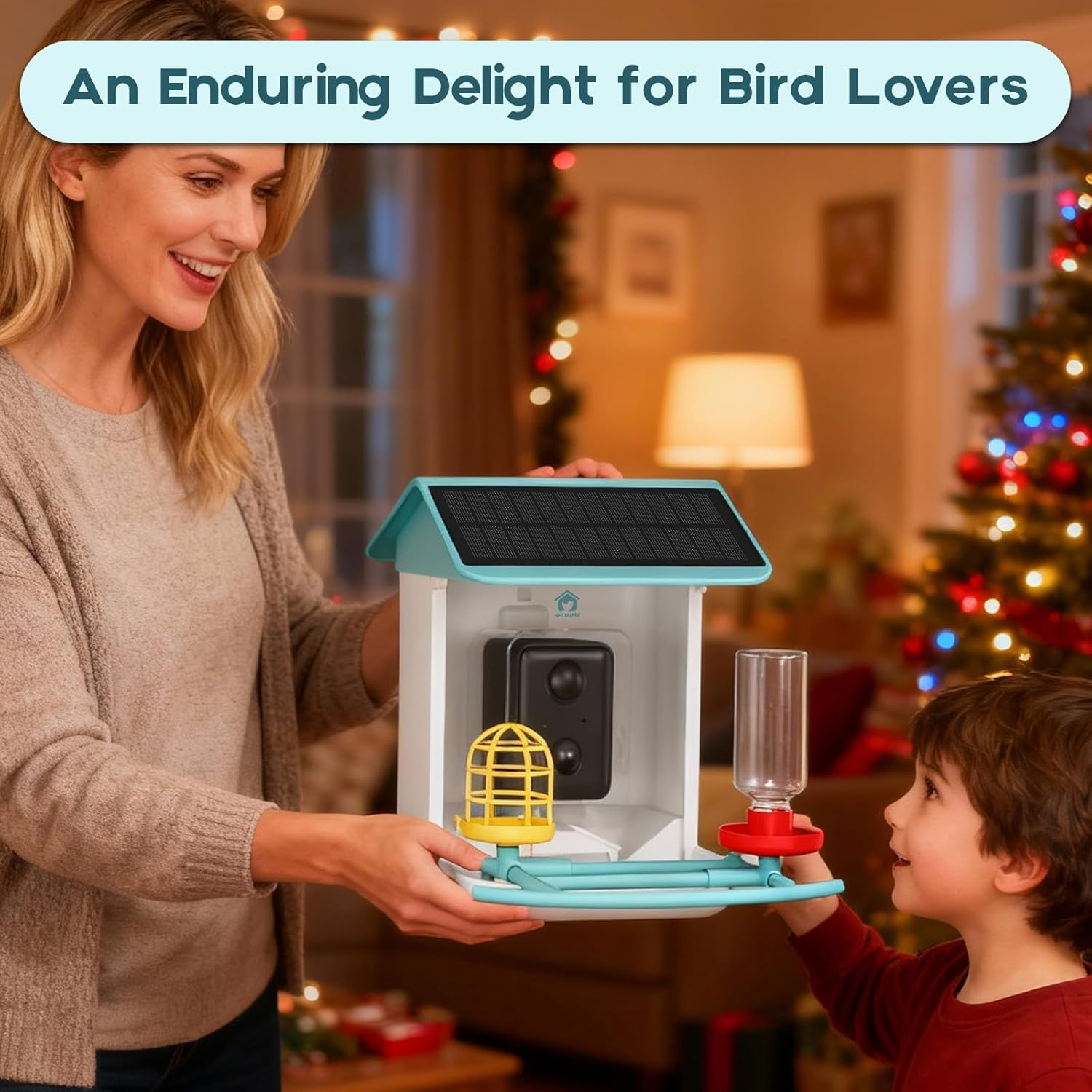 Bird Feeder with Camera- Free AI Forever for 1,1000+ Species Identification, 2K HD & Full Color Night Vision, Solar Powered Wireless Outdoor, Includes 64GB TF Card, Two-Way Audio, App Alerts
