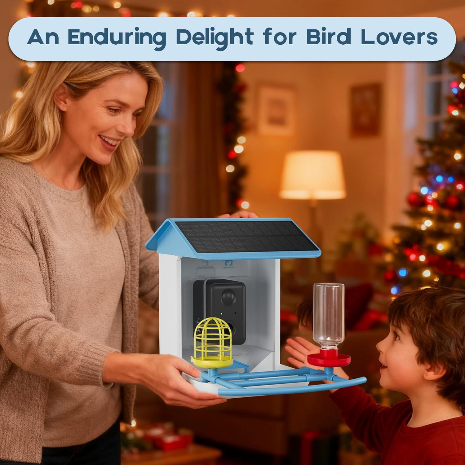 Bird Feeder with Camera-2K HD & Full Color Night Vision, Free AI Forever for 1,1000+ Species Identification, Solar Powered Wireless Outdoor, Includes 64GB TF Card, Two-Way Audio, App Alerts