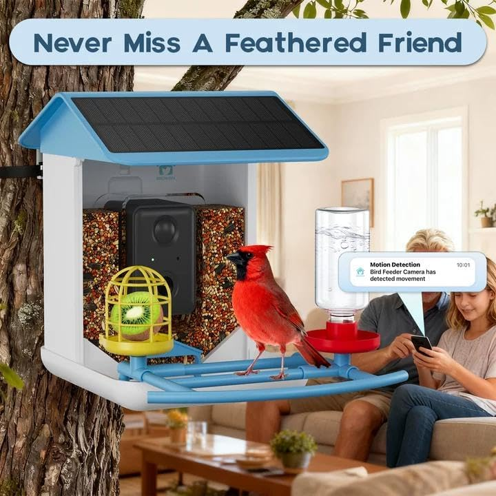 Bird Feeder with Camera-2K HD & Full Color Night Vision, Free AI Forever for 1,1000+ Species Identification, Solar Powered Wireless Outdoor, Includes 64GB TF Card, Two-Way Audio, App Alerts