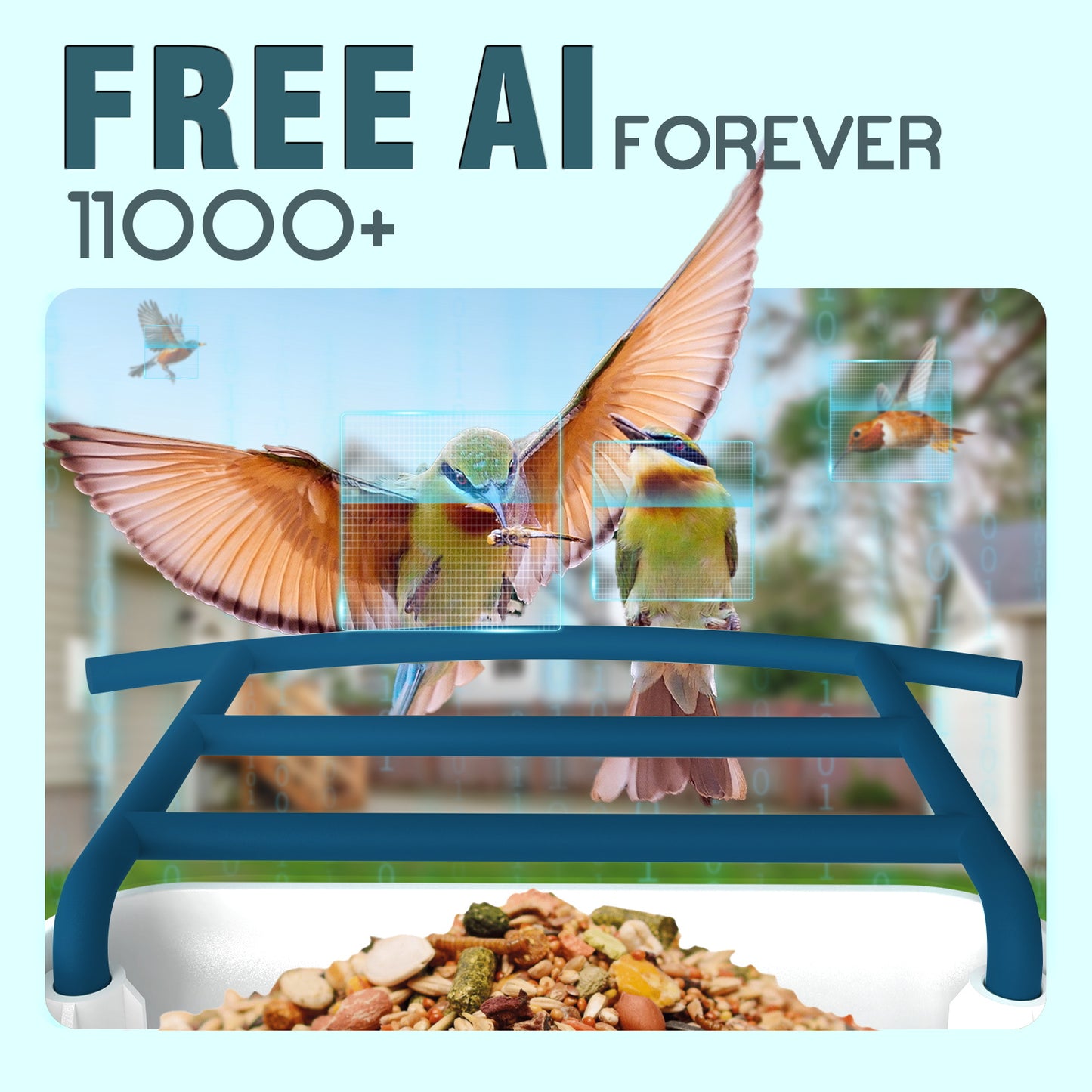 Smart Bird Feeder with Camera, Free AI Forever for 11,000+ Bird Species, 64G TF Card & 1080P HD, Solar-Powered Wireless Outdoor Bird Feeder, App Alerts & Two-Way Audio for Garden Bird Watching