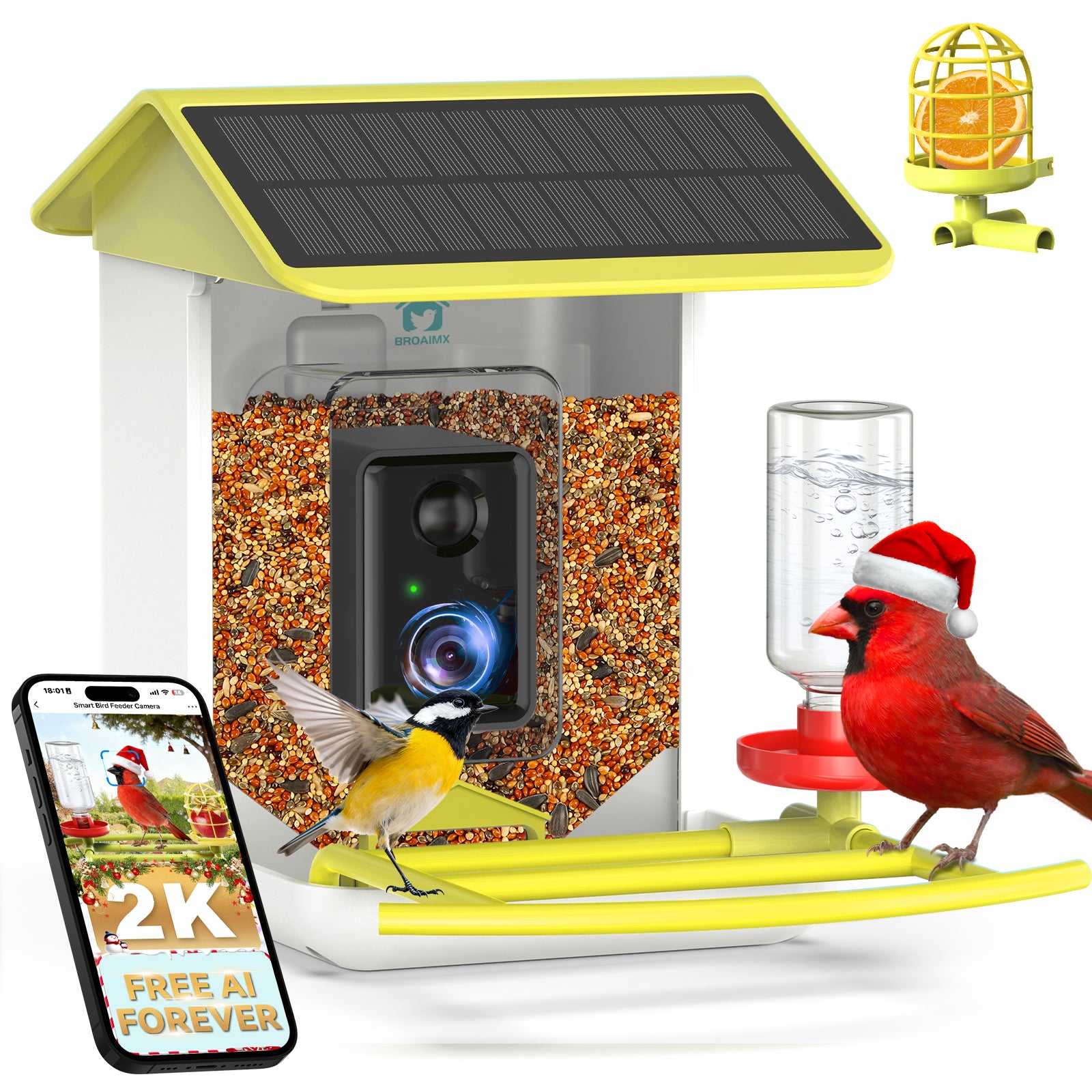 Smart Bird Feeder with Camera, Free AI Forever for 11,000+ Bird Species, 64G TF Card & 1080P HD, Solar-Powered Wireless Outdoor Bird Feeder, App Alerts & Two-Way Audio for Garden Bird Watching