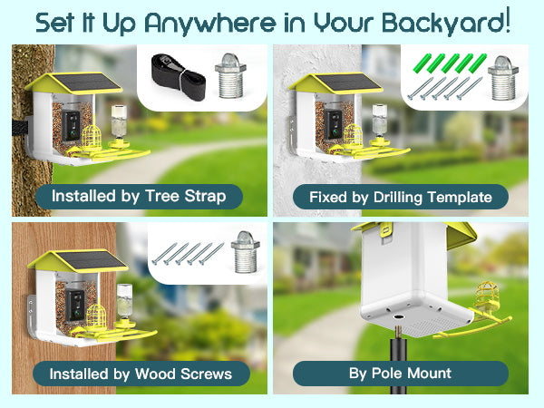 Smart Bird Feeder with Camera, Free AI Forever for 11,000+ Bird Species, 64G TF Card & 1080P HD, Solar-Powered Wireless Outdoor Bird Feeder, App Alerts & Two-Way Audio for Garden Bird Watching