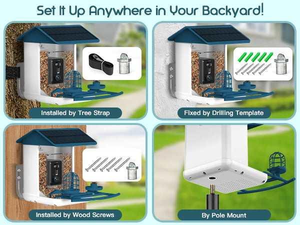Smart Bird Feeder with Camera, Free AI Forever for 11,000+ Bird Species, 64G TF Card & 1080P HD, Solar-Powered Wireless Outdoor Bird Feeder, App Alerts & Two-Way Audio for Garden Bird Watching