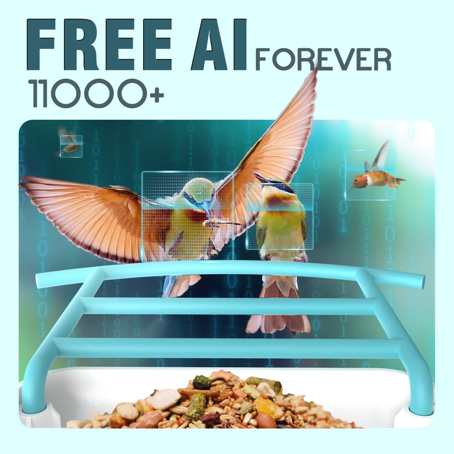 Smart Bird Feeder with Camera, Free AI Forever for 11,000+ Bird Species, 64G TF Card & 1080P HD, Solar-Powered Wireless Outdoor Bird Feeder, App Alerts & Two-Way Audio for Garden Bird Watching
