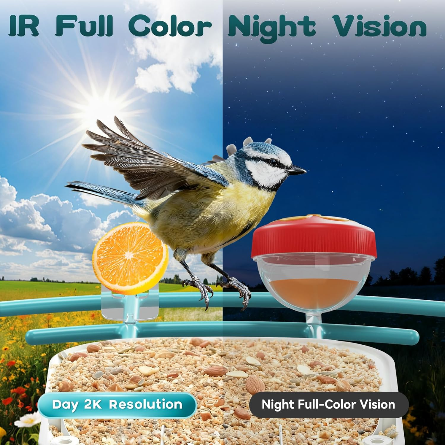 Smart Bird Feeder with Camera-AI Identify 11,000+ Species, 2K HD Auto Capture Birds Video & 64G TF Card, Solar-Powered Wireless Outdoor Design, Birdhouse with Built-in Two-Way Microphone