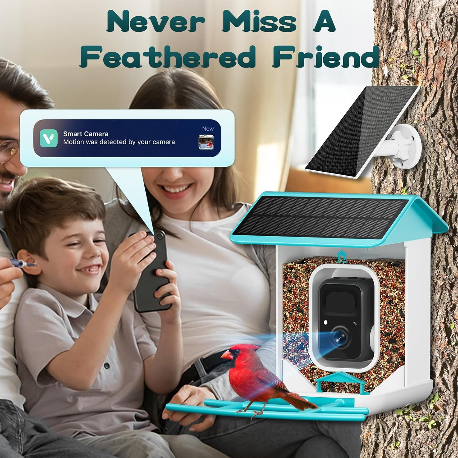 Smart Bird Feeder with Camera-AI Identify 11,000+ Species, 2K HD Auto Capture Birds Video & 64G TF Card, Solar-Powered Wireless Outdoor Design, Birdhouse with Built-in Two-Way Microphone