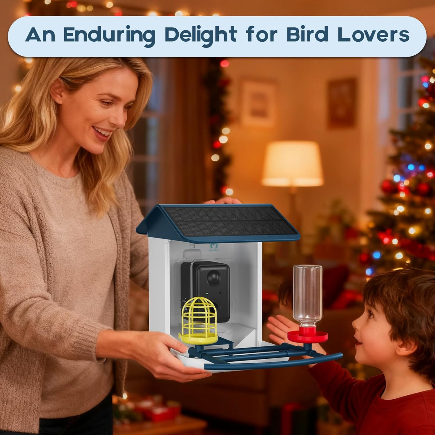 Bird Feeder with Camera-2K HD & Full Color Night Vision, Free AI Forever for 1,1000+ Species Identification, Solar Powered Wireless Outdoor, Includes 64GB TF Card, Two-Way Audio, App Alerts