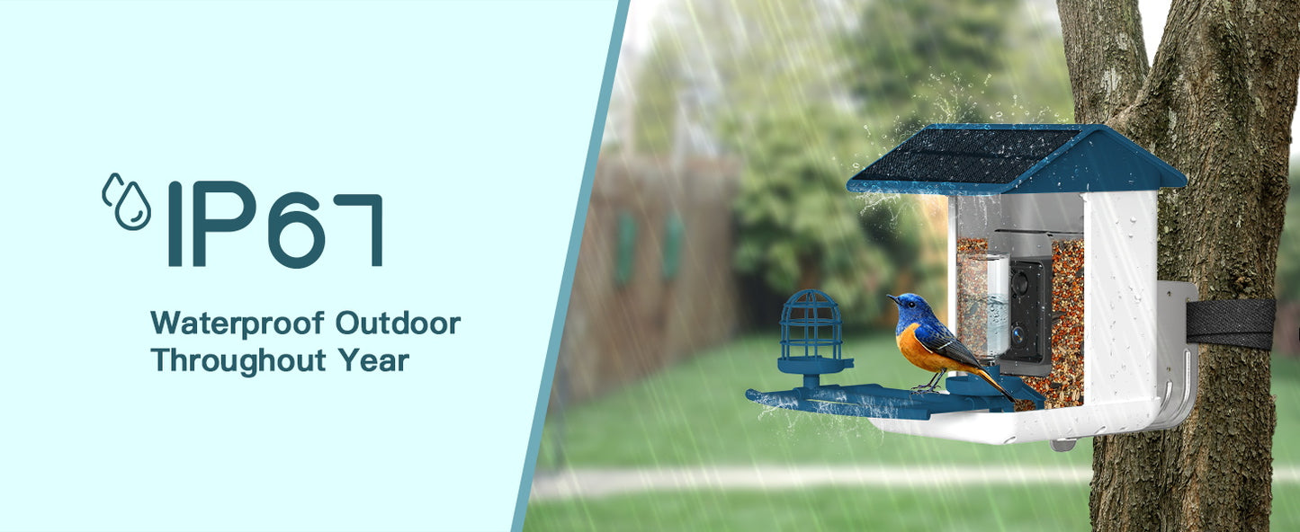 Smart Bird Feeder with Camera, Free AI Forever for 11,000+ Bird Species, 64G TF Card & 1080P HD, Solar-Powered Wireless Outdoor Bird Feeder, App Alerts & Two-Way Audio for Garden Bird Watching