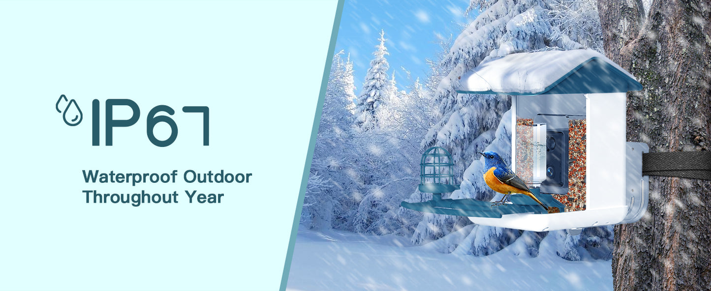 Smart Bird Feeder with Camera, Free AI Forever for 11,000+ Bird Species, 64G TF Card & 1080P HD, Solar-Powered Wireless Outdoor Bird Feeder, App Alerts & Two-Way Audio for Garden Bird Watching